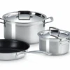 Le Creuset 3- Delige Pannenset 3-ply - RVS - Inductie - Koekenpan, Kookpan & Steelpan - Inclusief 2 Deksels